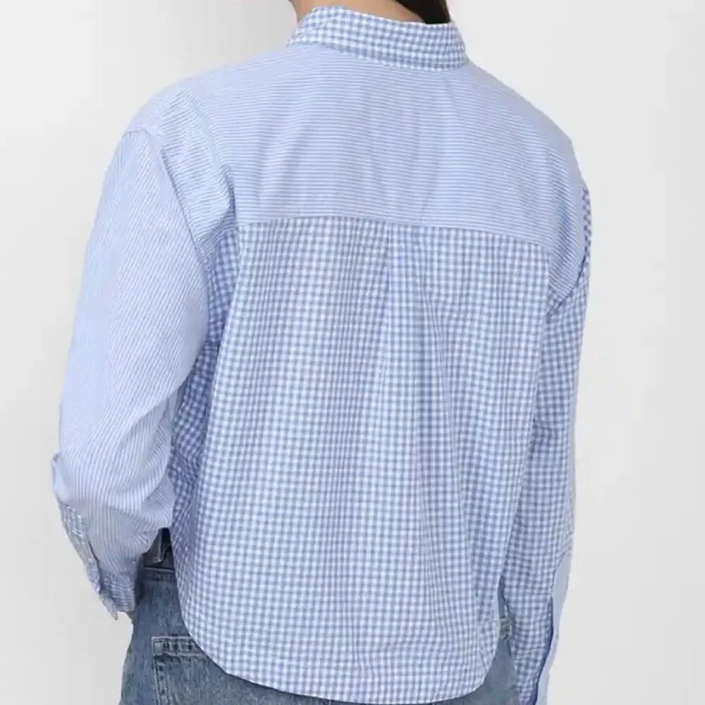 **NWT** Women’s American Eagle Long Sleeve Button Front Cropped Shirt, Medium